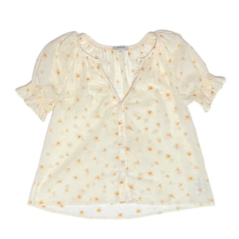 Madewell Smocked Button-Up Top In French Daisies